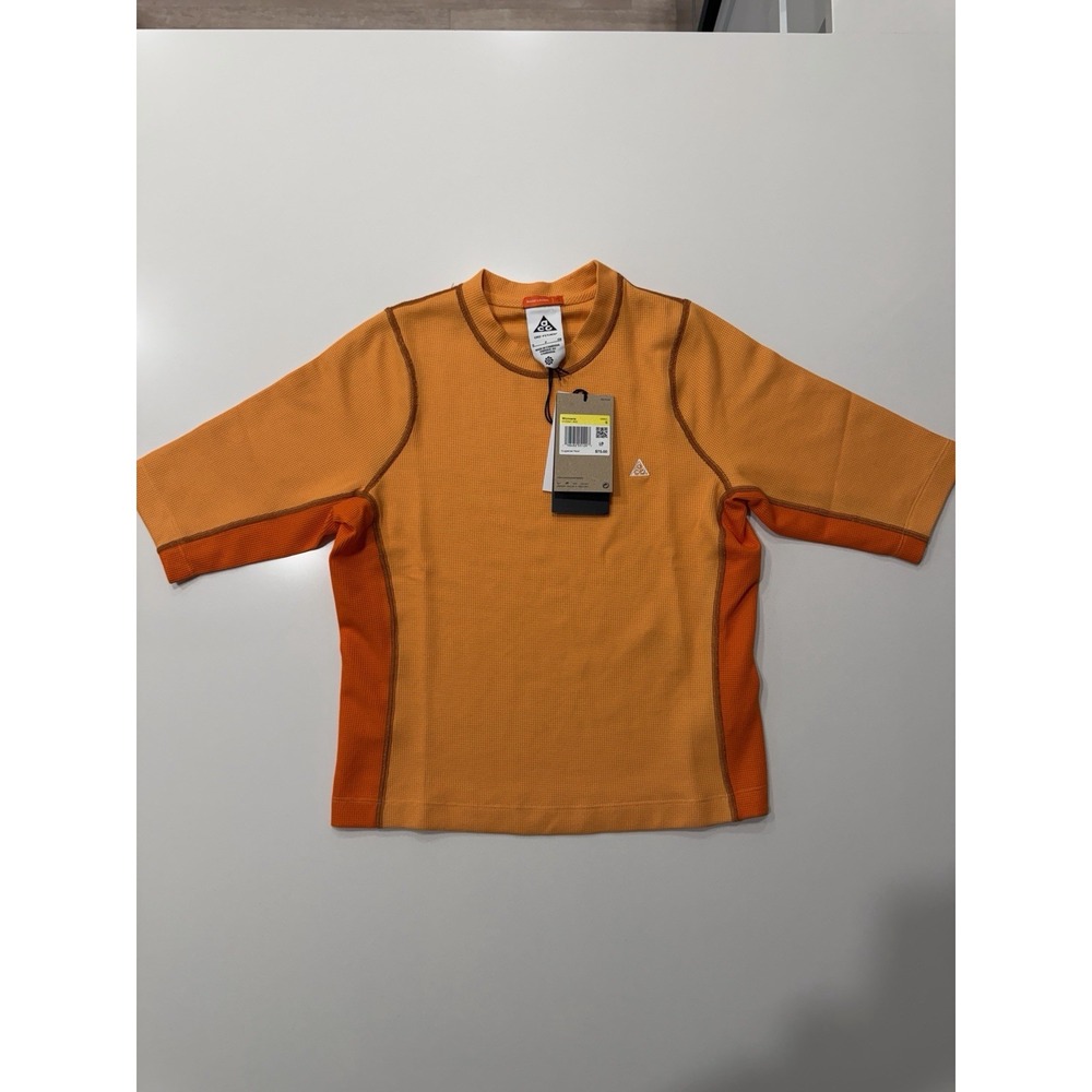 Nike ACG Waffle Knit Thermal Mock Neck Top Orange HV0581-833 Womens S NWT